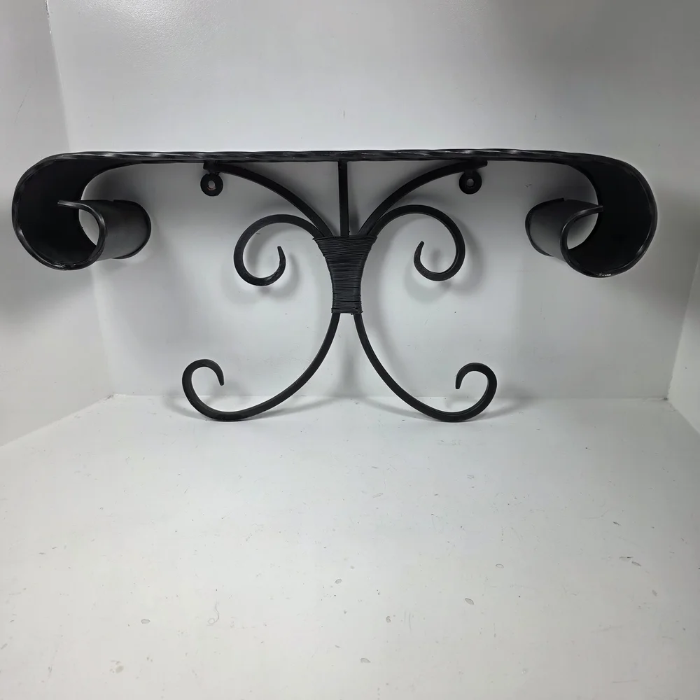 Elegant Black Wrought Iron Wall Shelf
